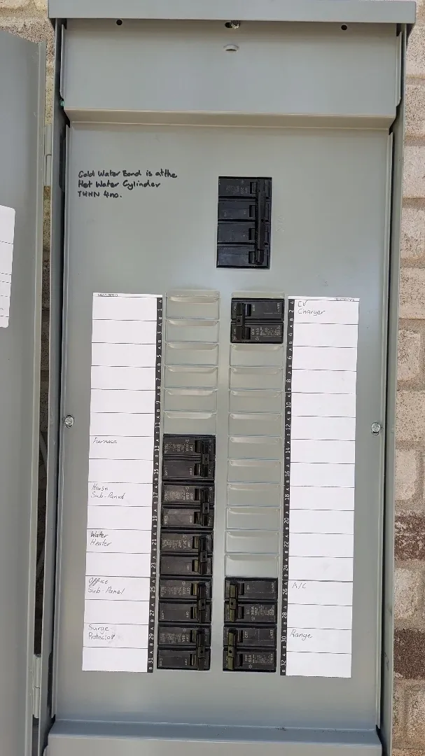 GE 200 amp outdoor main breaker box with a car charger installed in it.